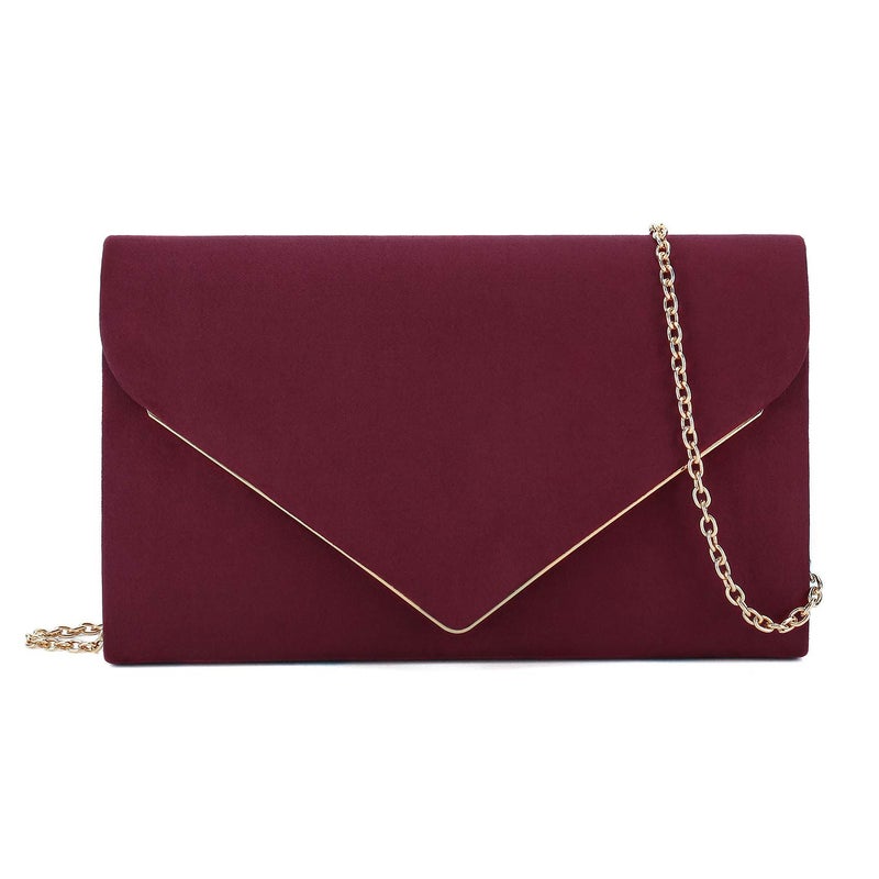 CHARMING TAILOR Faux Suede Clutch Bag Elegant Woman Evening Purse for Wedding/Prom/Black-tie Events (Burgundy) - Image 1